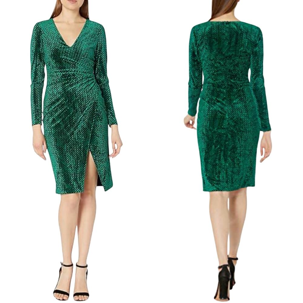 Black Halo Sheath Dress Velvet Faux Wrap
